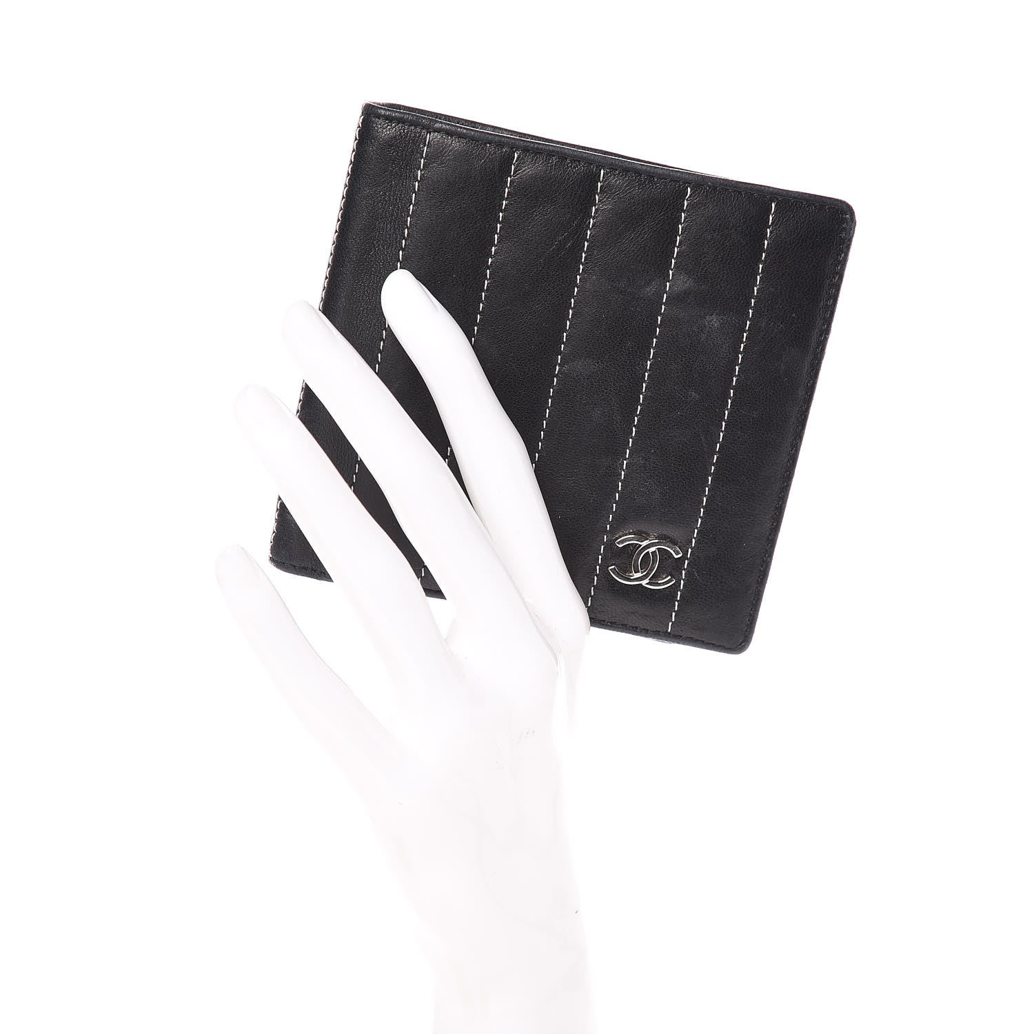 Chanel Lambskin Vertical Quilted Mademoiselle Bi-Fold Wallet Black 2 of 11