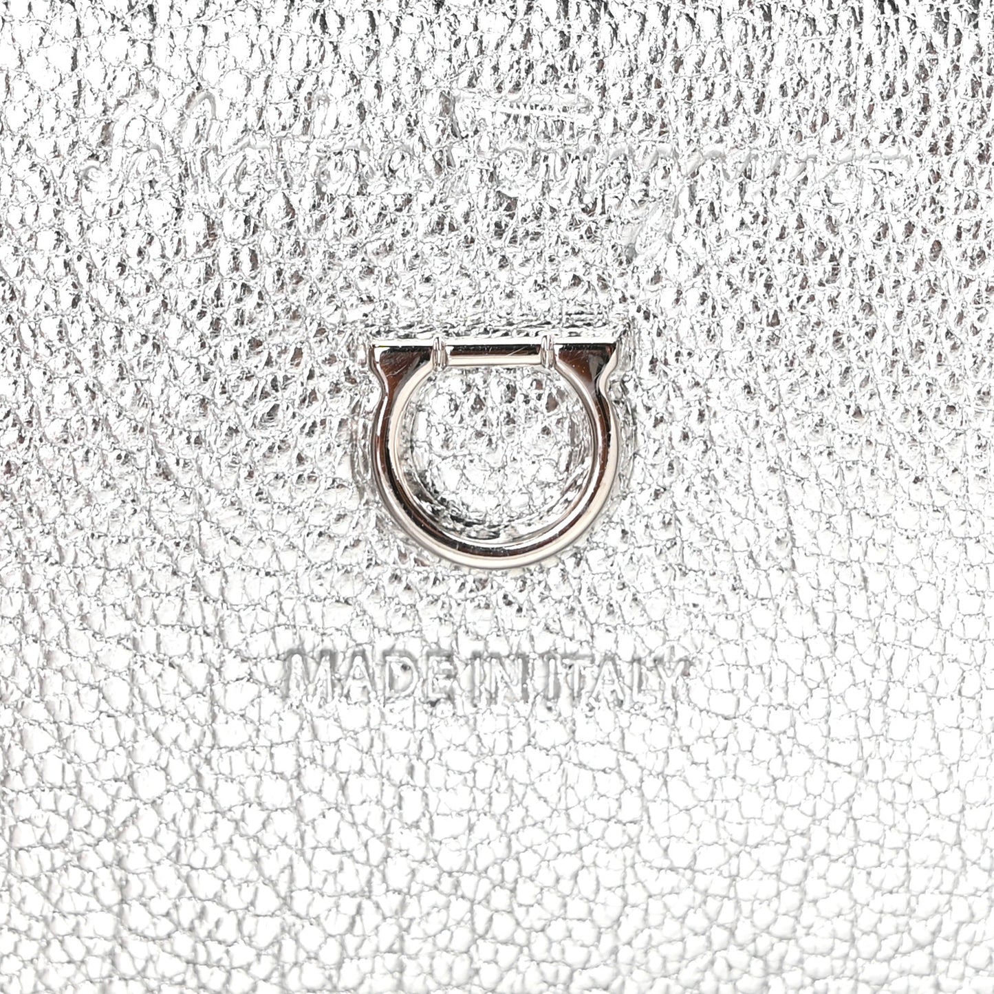 Metallic Calfskin Gancini Clutch Silver