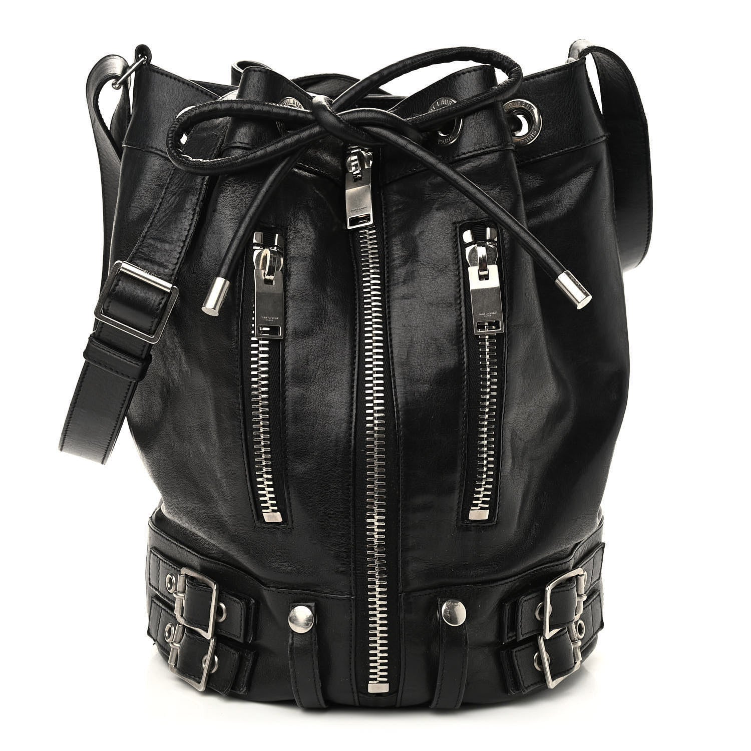 Saint Laurent Calfskin Medium Rider Bucket Bag Black 1 of 9