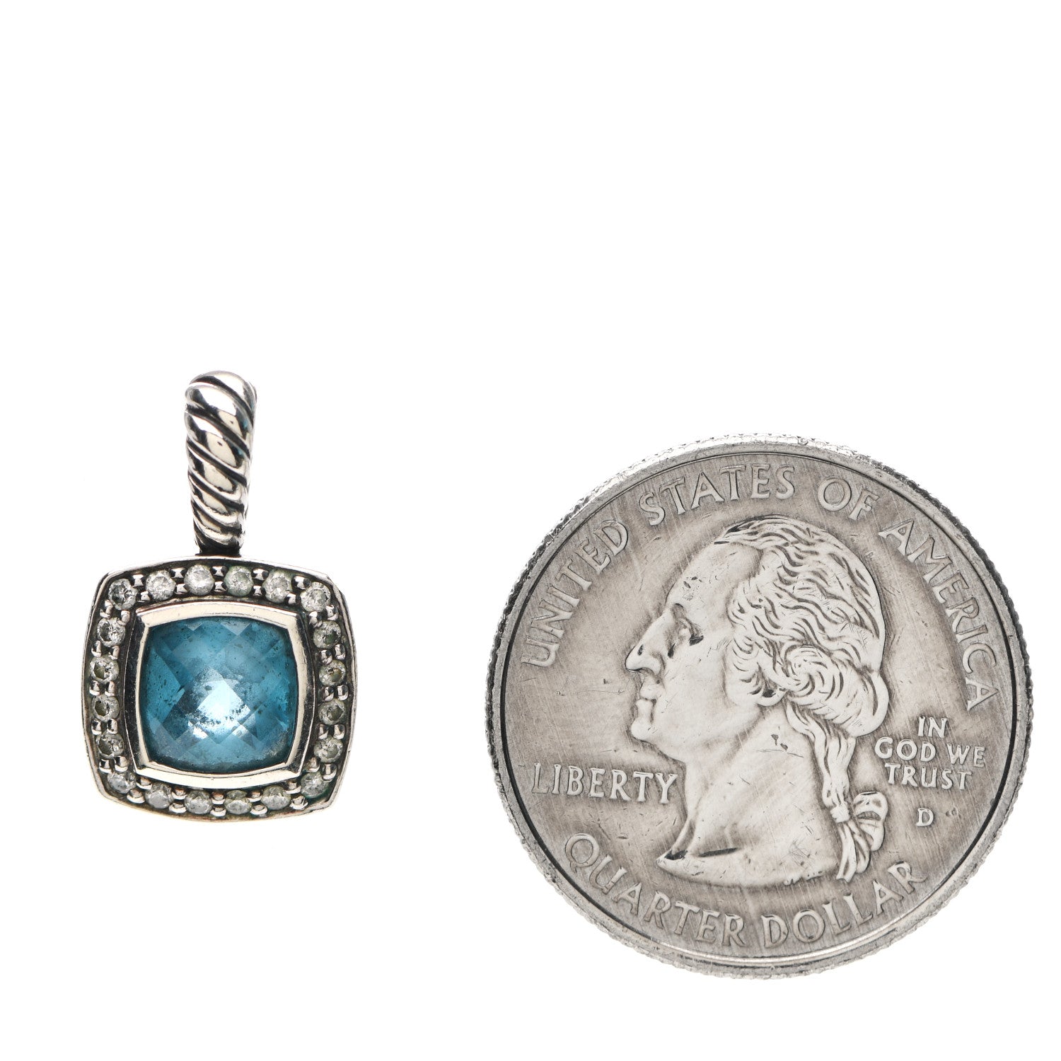 David Yurman Sterling Silver Diamond Blue Topaz 7mm Petite Albion Pendant 2 of 3