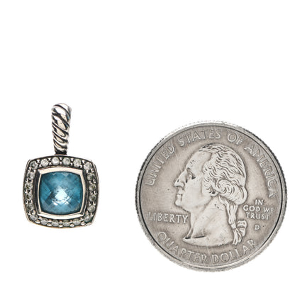 David Yurman Sterling Silver Diamond Blue Topaz 7mm Petite Albion Pendant 2 of 3