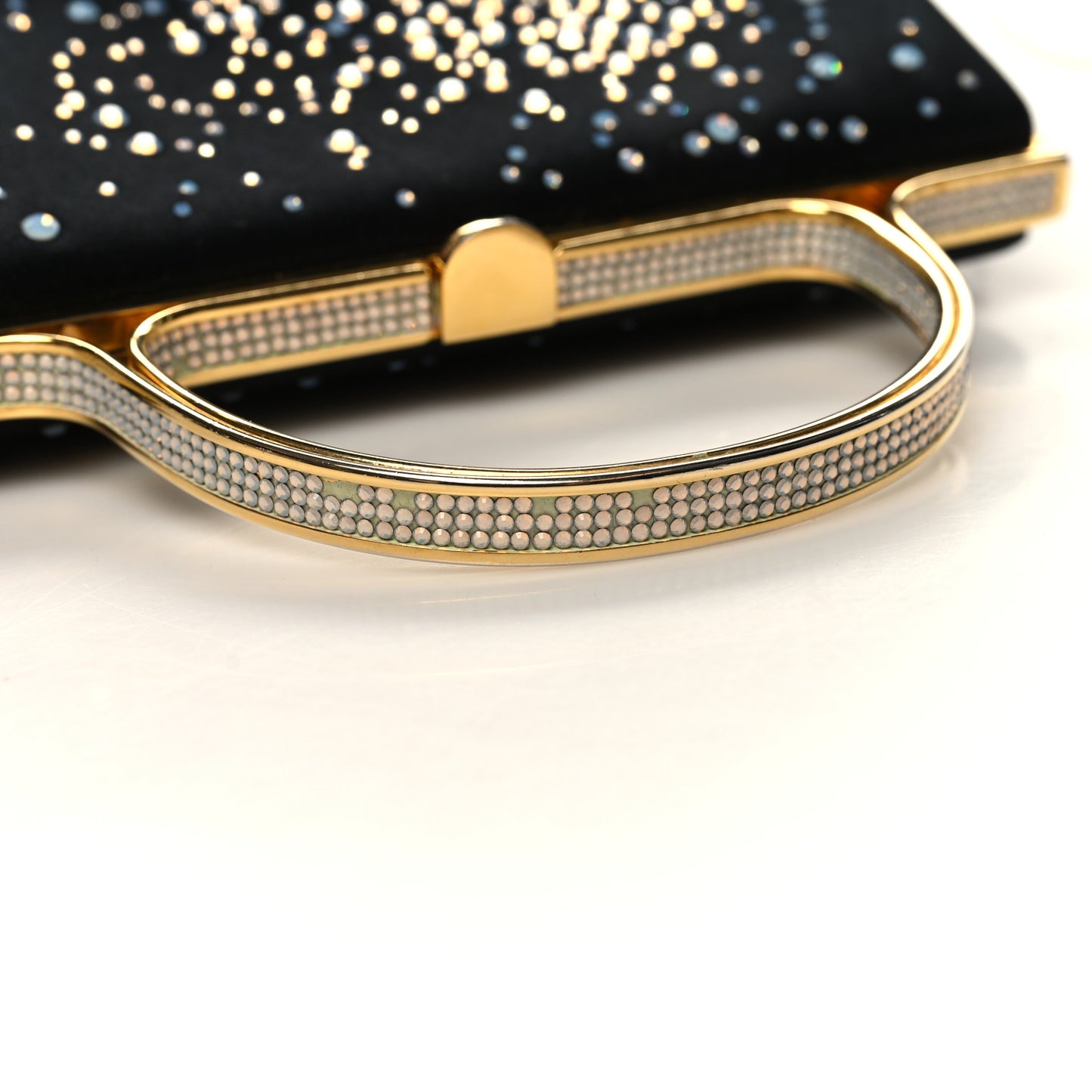 Crystal Trim Satin Evening Bag Clutch Black
