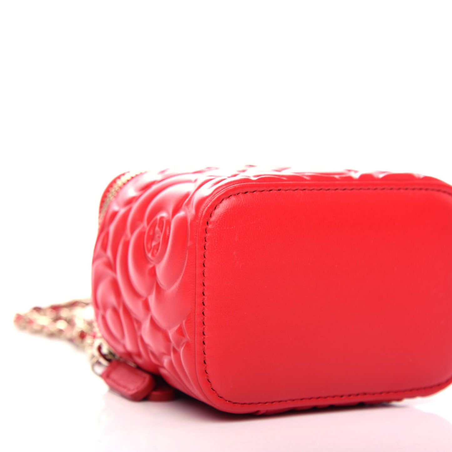 Lambskin Camellia Embossed Mini Vanity Case With Chain Red