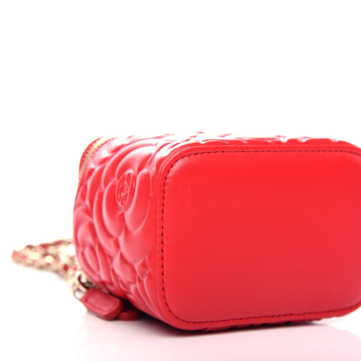 Chanel Lambskin Camellia Embossed Mini Vanity Case With Chain Red 8 of 11