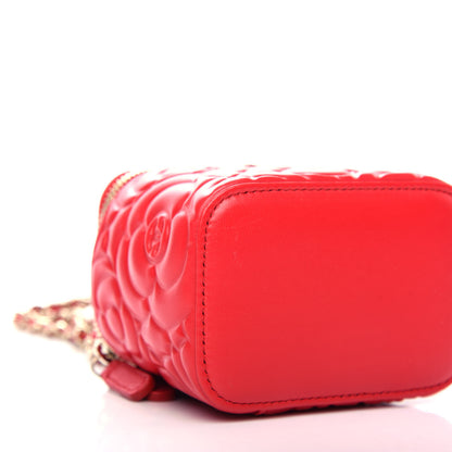 Chanel Lambskin Camellia Embossed Mini Vanity Case With Chain Red 8 of 11