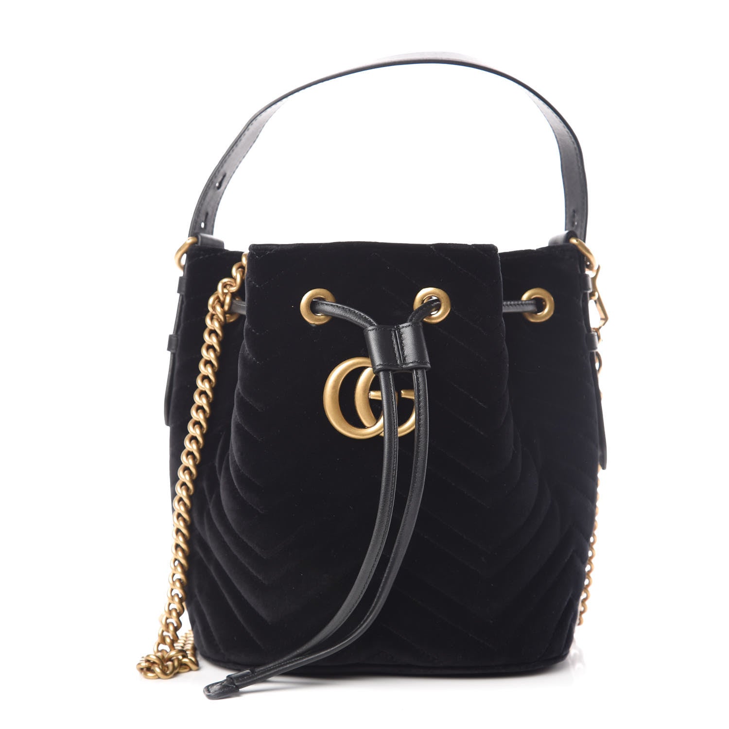 Gucci Velvet Matelasse GG Marmont Bucket Bag Black 1 of 11