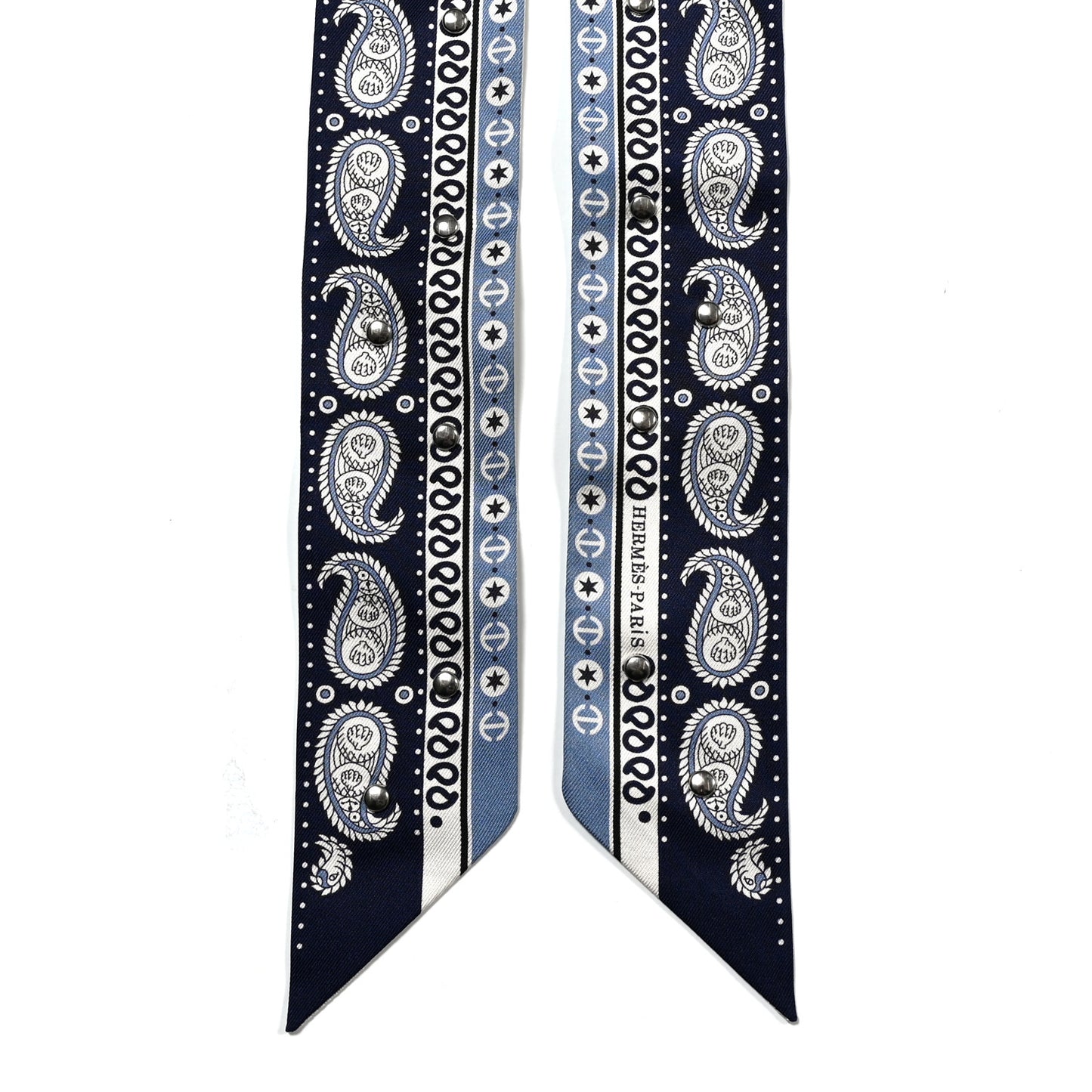 Silk Tatouages Marins Bandana Studded Twilly Bleu Marine Bleu Jean White