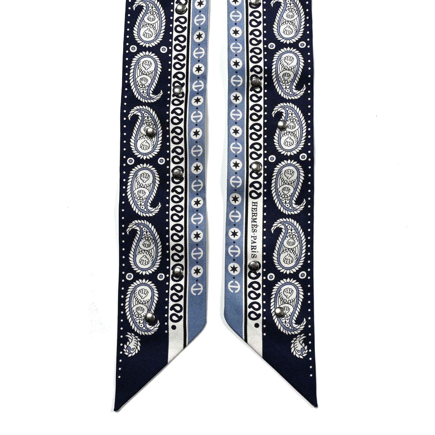 Hermes Silk Tatouages Marins Bandana Studded Twilly Bleu Marine Bleu Jean White 2 of 4