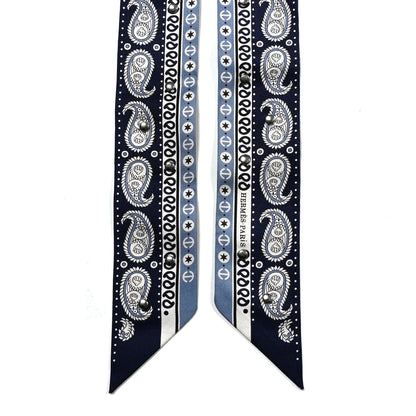 Hermes Silk Tatouages Marins Bandana Studded Twilly Bleu Marine Bleu Jean White 2 of 4