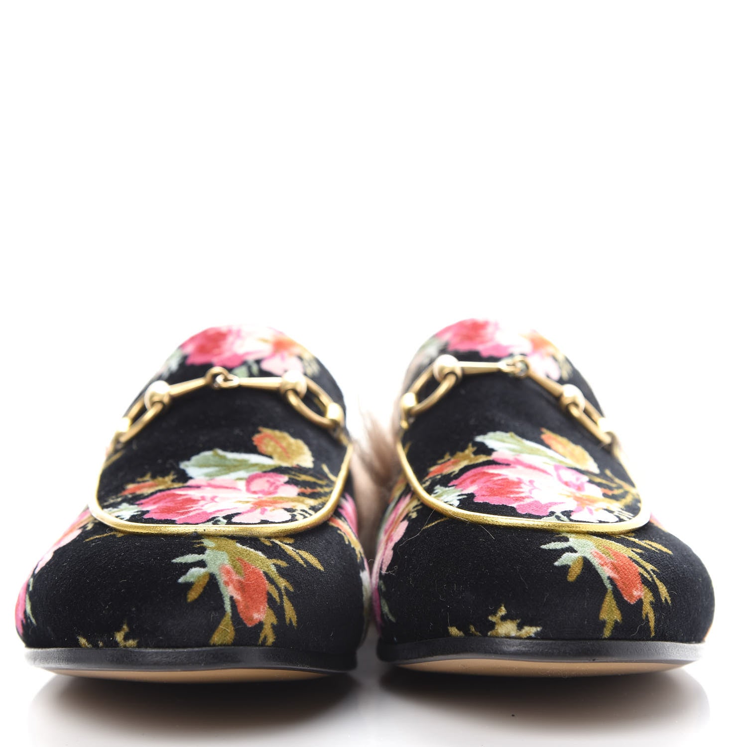 Gucci Velvet Fur Floral Womens Princetown Slippers 37 Black 2 of 11