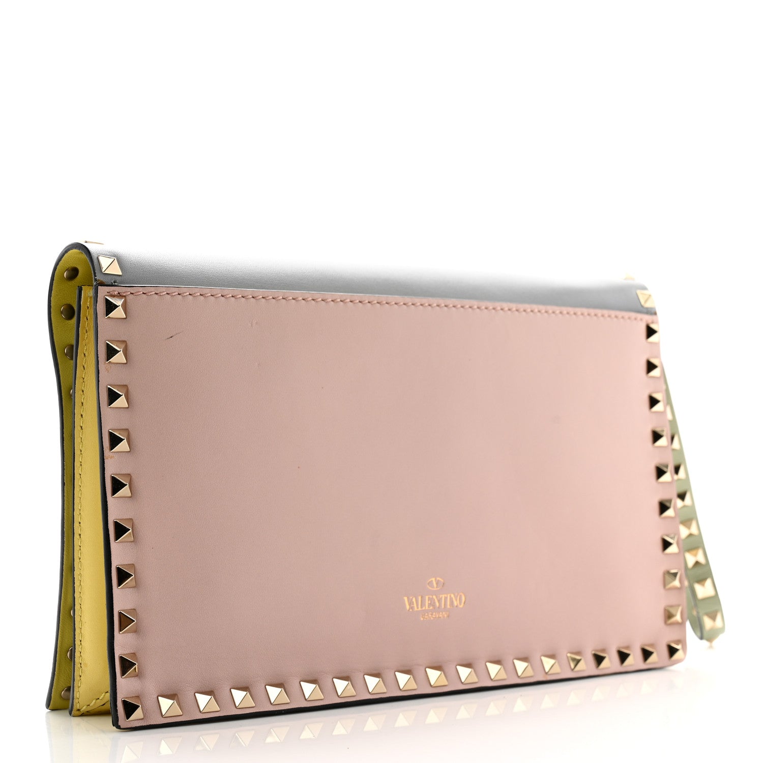 Valentino Garavani Nappa Watercolor Rockstud Wristlet Clutch Rose Green Yellow Sky 3 of 13