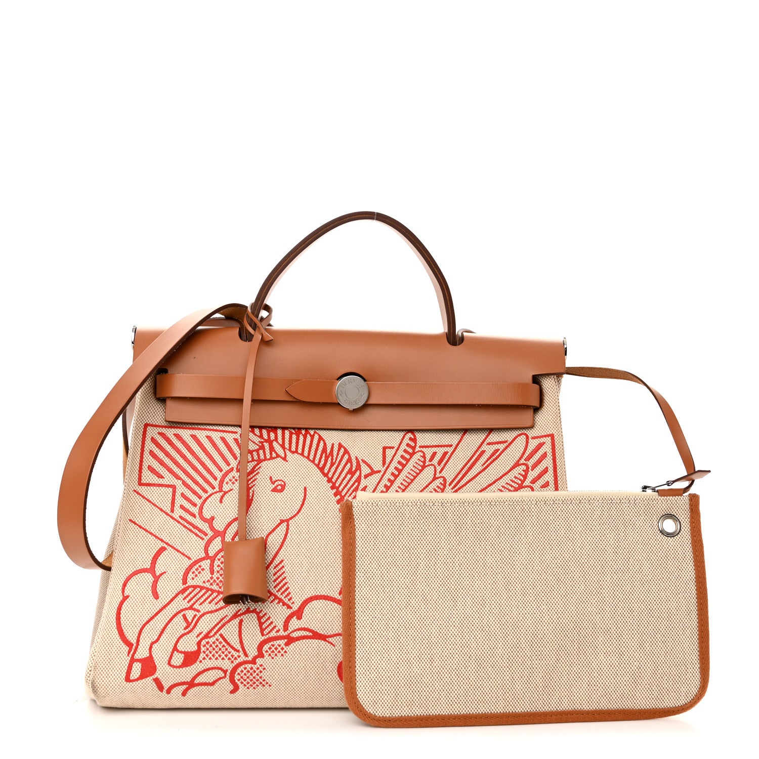Hermes Vache Hunter Toile Pegase Pop Herbag Zip Retourne 31 PM Capucine Ecru 1 of 11