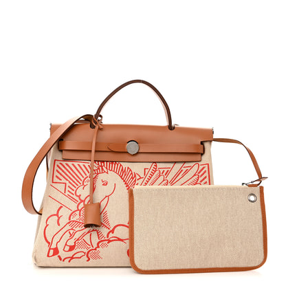 Hermes Vache Hunter Toile Pegase Pop Herbag Zip Retourne 31 PM Capucine Ecru 1 of 11
