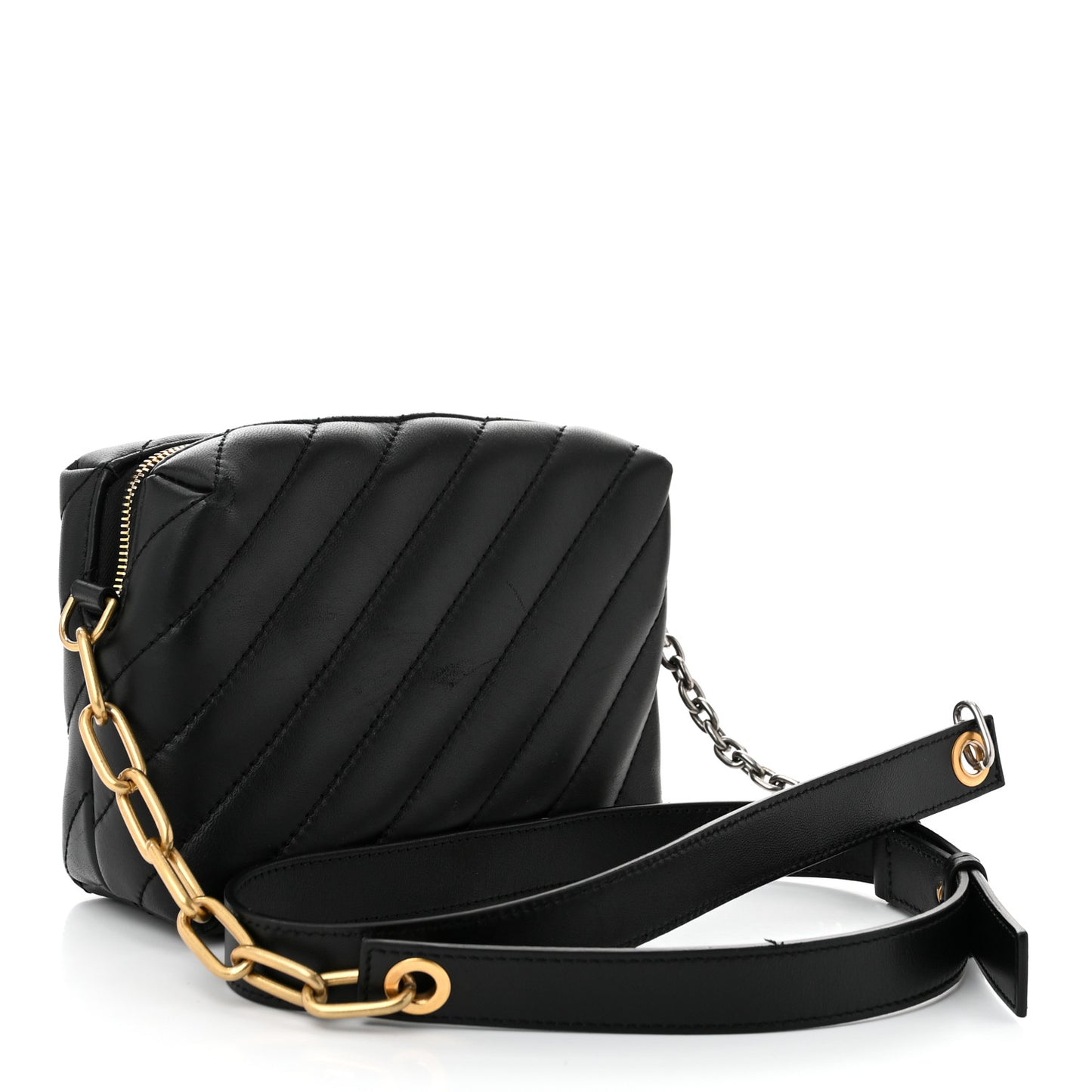 Calfskin Diagonal Quilted Jackhammer Camera Bag Black
