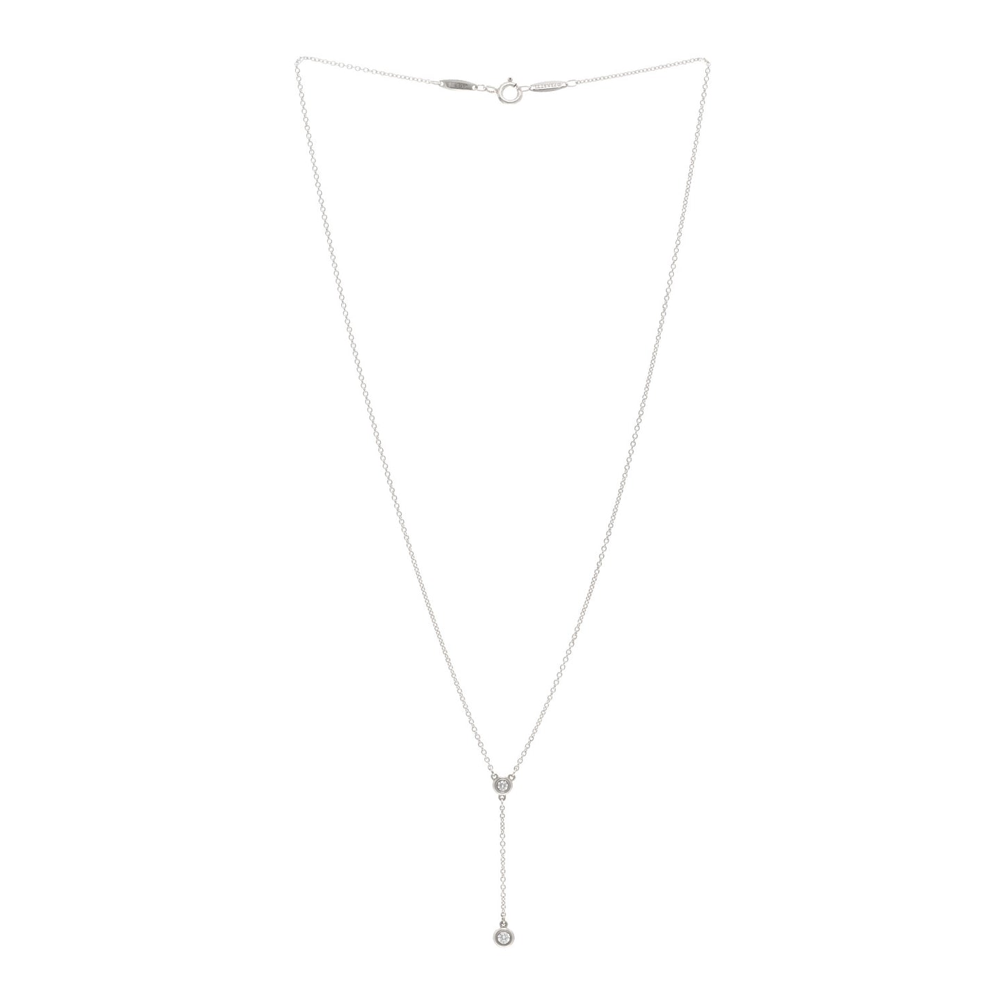 Sterling Silver Diamond Elsa Peretti Diamonds by the Yard Y Drop Pendant Necklace