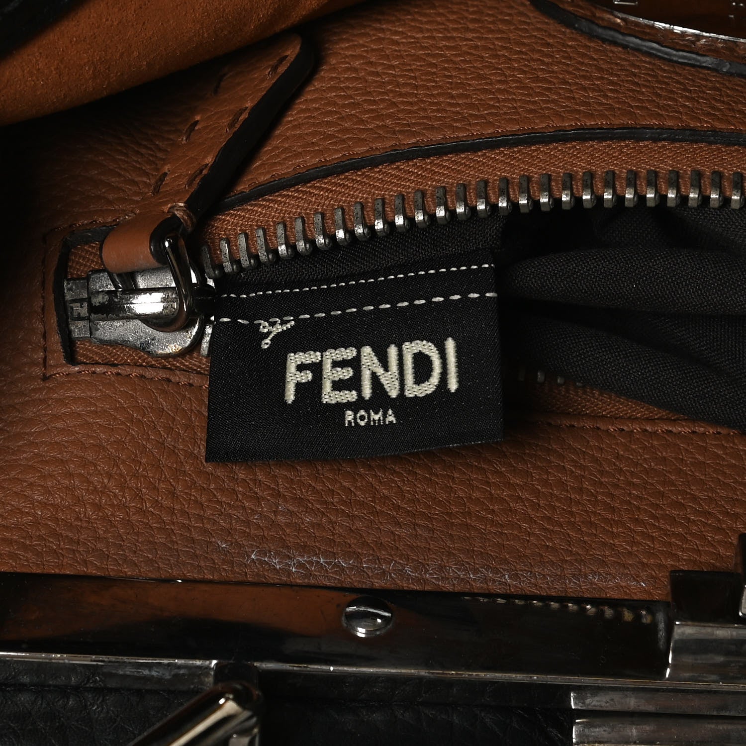 Fendi Cuoio Romano Selleria Bi-Color Medium Peekaboo Iconic Satchel Black Mou 12 of 14