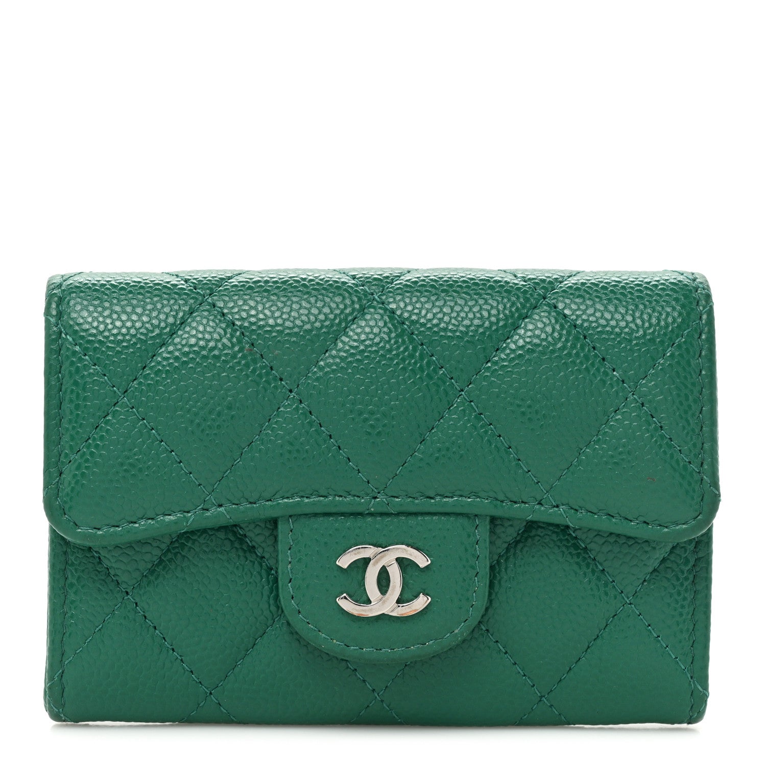 Chanel Caviar Quilted Flap Card Holder Wallet Green 1 of 13