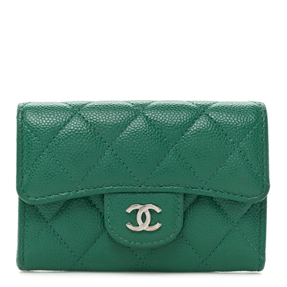 Chanel Caviar Quilted Flap Card Holder Wallet Green 1 of 13