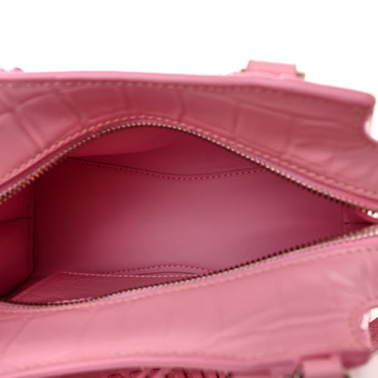 Balenciaga Semi Shiny Calfskin Crocodile Embossed Neo Classic Silver Hardware Mini City Pink 5 of 10