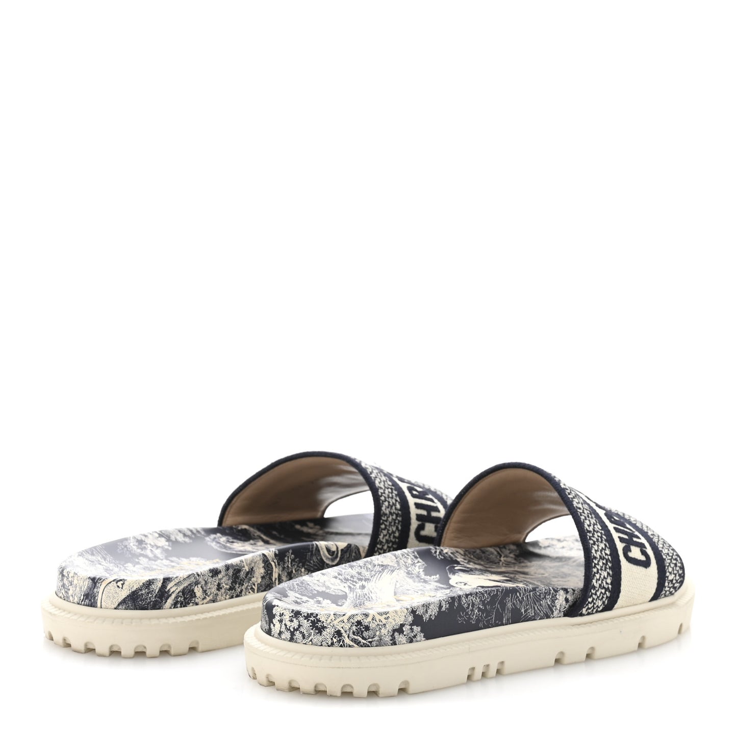 Canvas Toile de Jouy Embroidered Dway 10mm Slide Sandals 38.5 Deep Blue