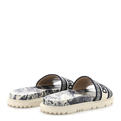 Christian Dior Canvas Toile de Jouy Embroidered Dway 10mm Slide Sandals 38.5 Deep Blue 5 of 9