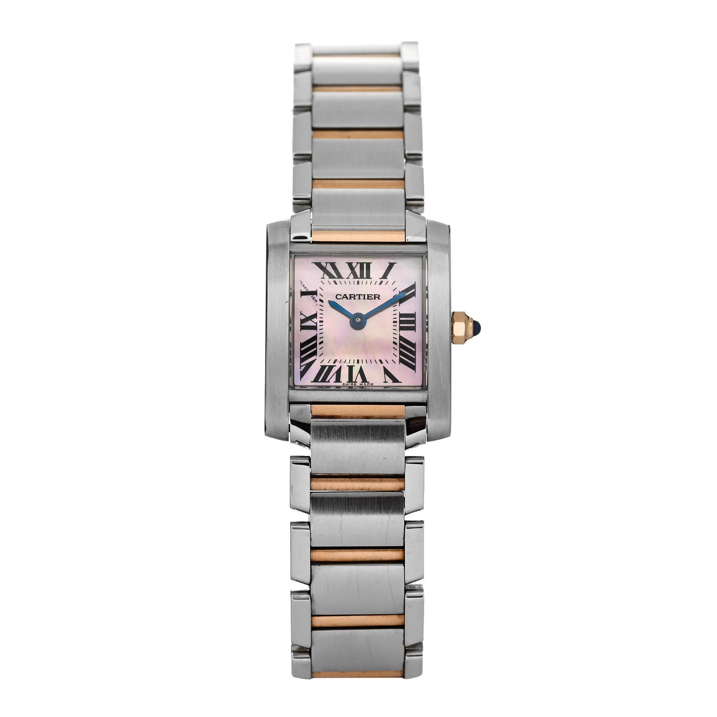 Stainless Steel 18K Pink Gold Mother of Pearl 20mm Tank Francaise Quartz Watch