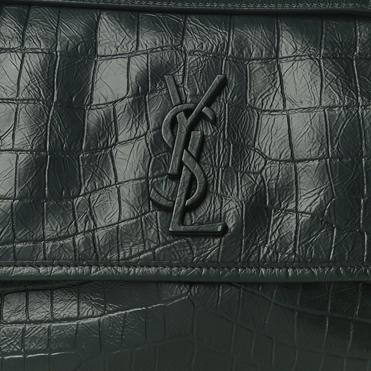 Crocodile Embossed Calfskin Monogram Medium Niki Chain Satchel Algea