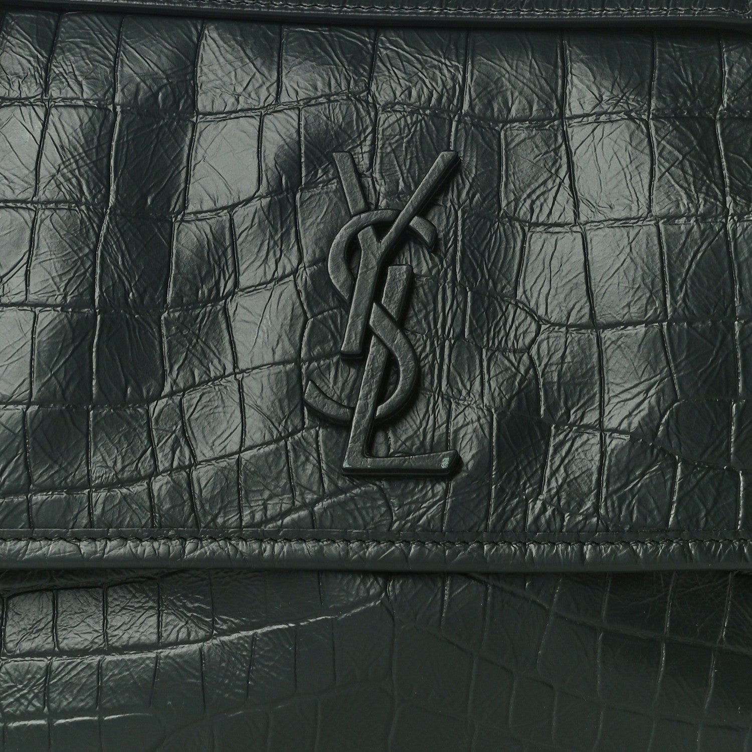 Saint Laurent Crocodile Embossed Calfskin Monogram Medium Niki Chain Satchel Algea 7 of 9