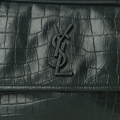 Saint Laurent Crocodile Embossed Calfskin Monogram Medium Niki Chain Satchel Algea 7 of 9