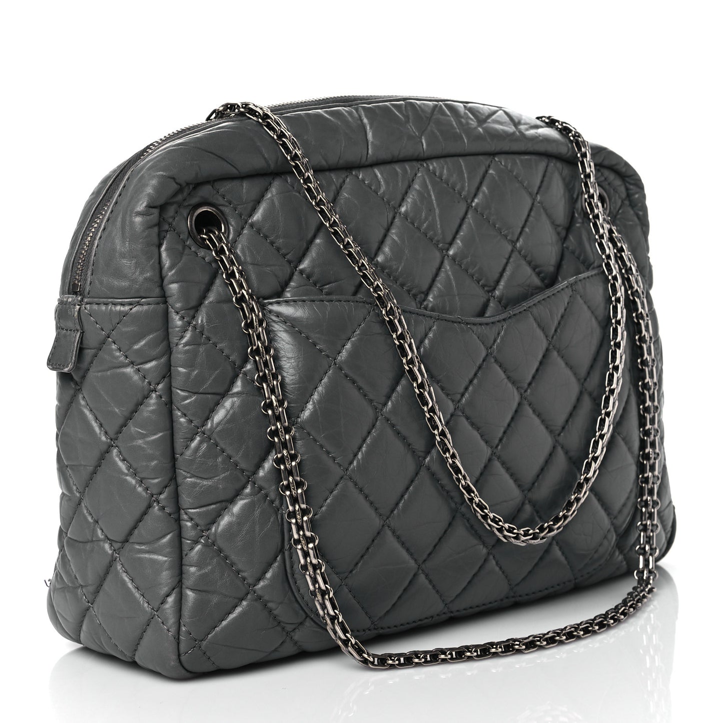 Aged Calfskin Quilted Large Reissue Camera Case Grey