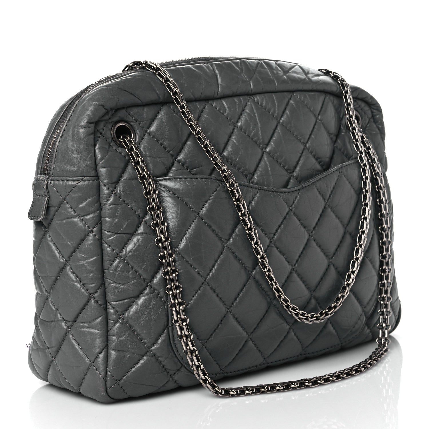 Chanel Aged Calfskin Quilted Large Reissue Camera Case Grey 3 of 10