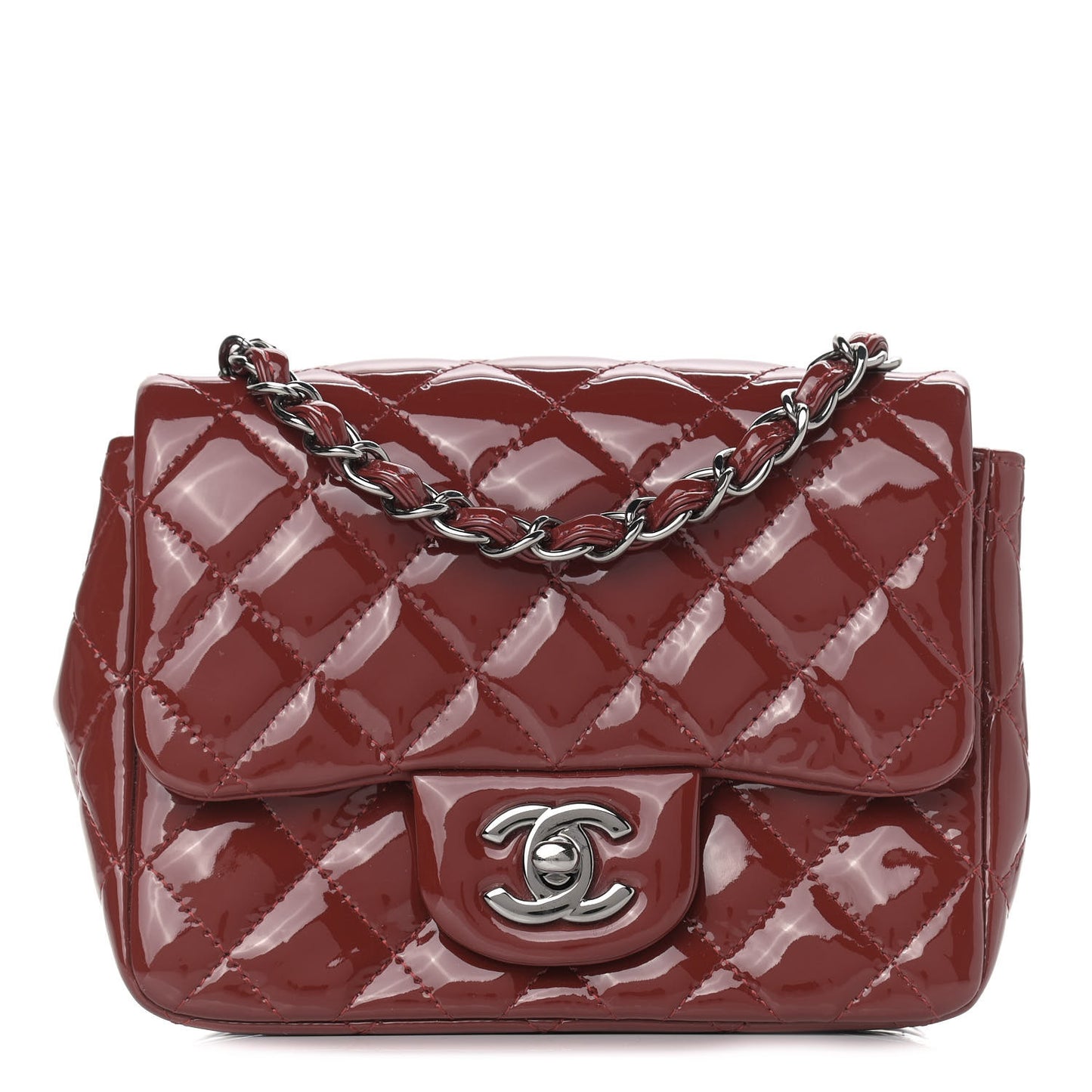 Patent Quilted Mini Square Flap Red