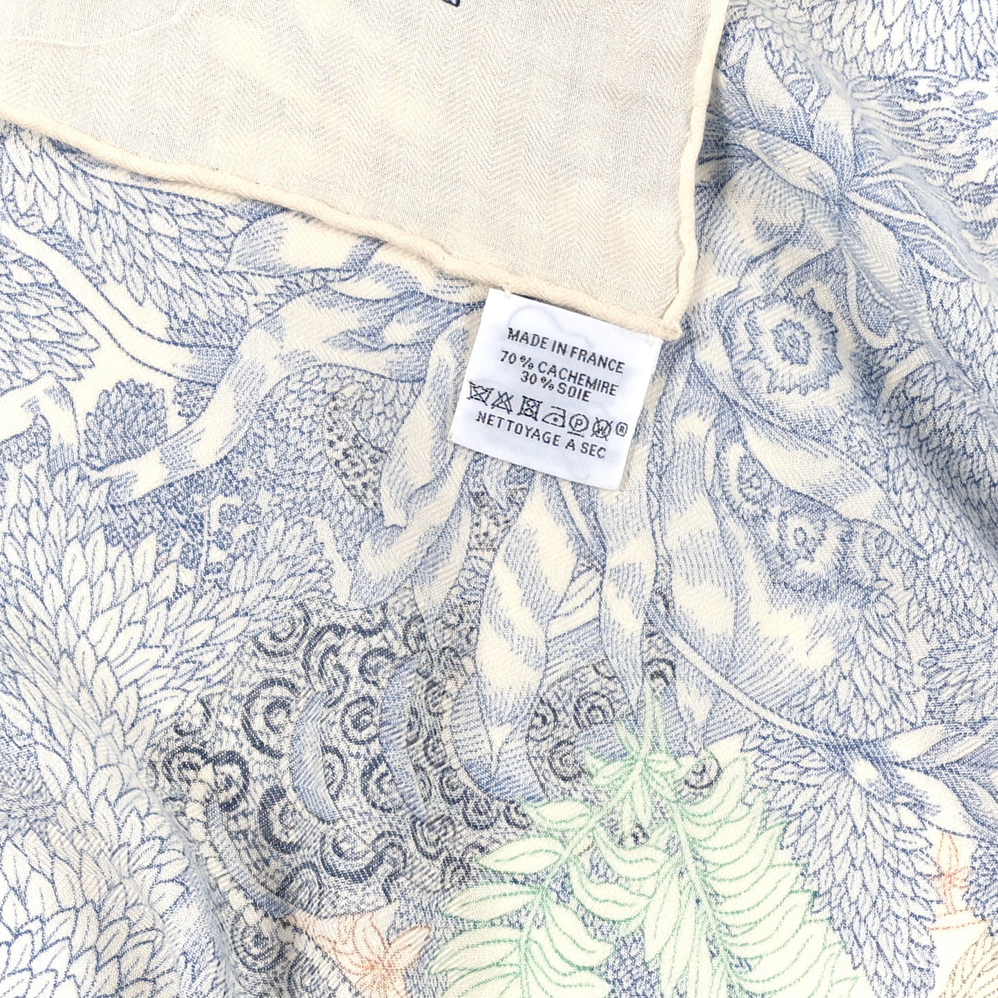 Cashmere Silk Faubourg Tropical Shawl 140 White Bleu Abricot