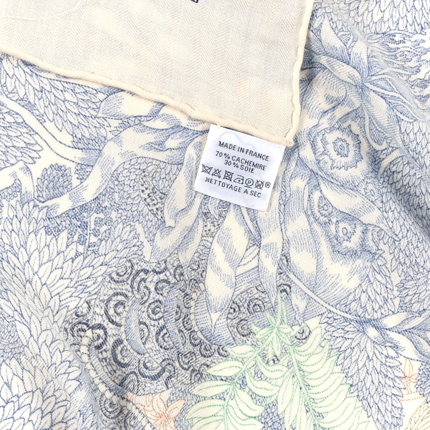 Hermes Cashmere Silk Faubourg Tropical Shawl 140 White Bleu Abricot 4 of 4