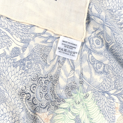 Hermes Cashmere Silk Faubourg Tropical Shawl 140 White Bleu Abricot 4 of 4