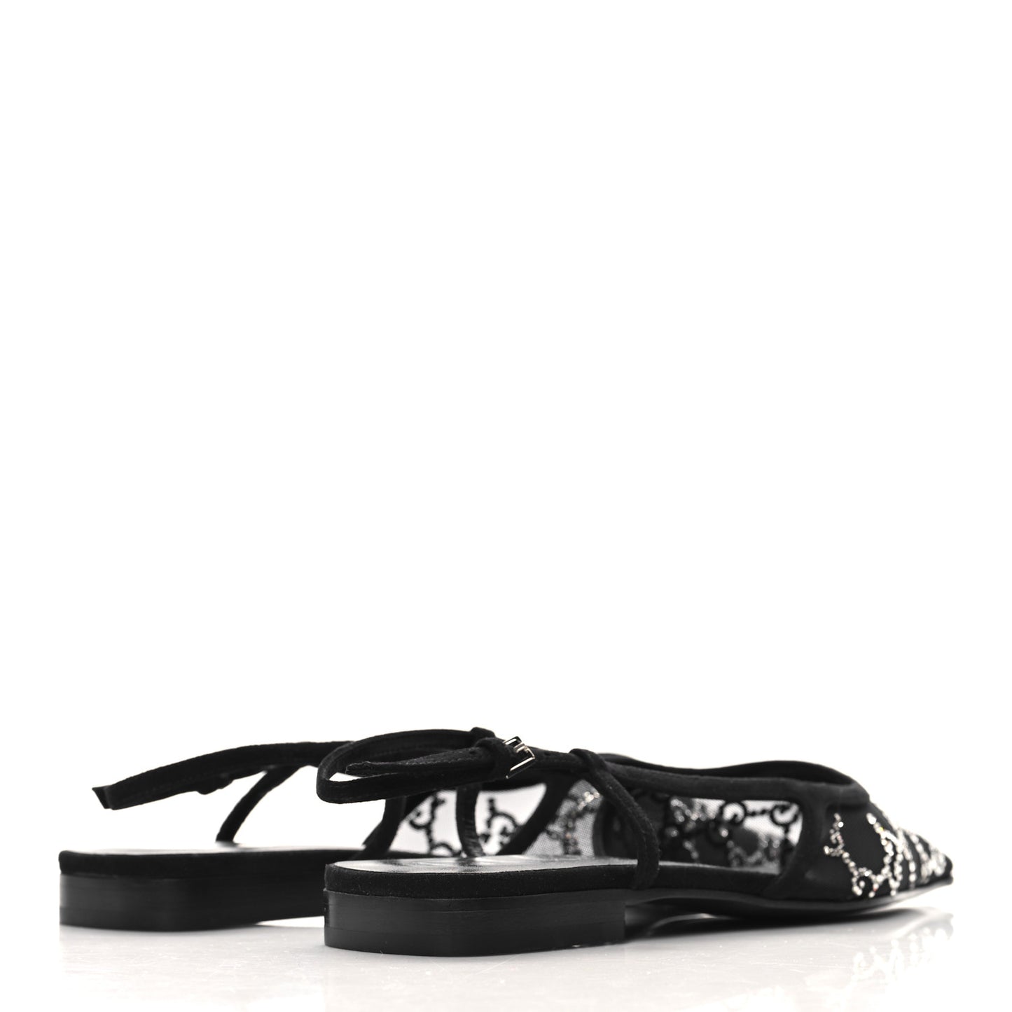 Tela Retino Kid Scamosciato Crystal GG Monogram Square Demi Ballet Flats 37.5 Black