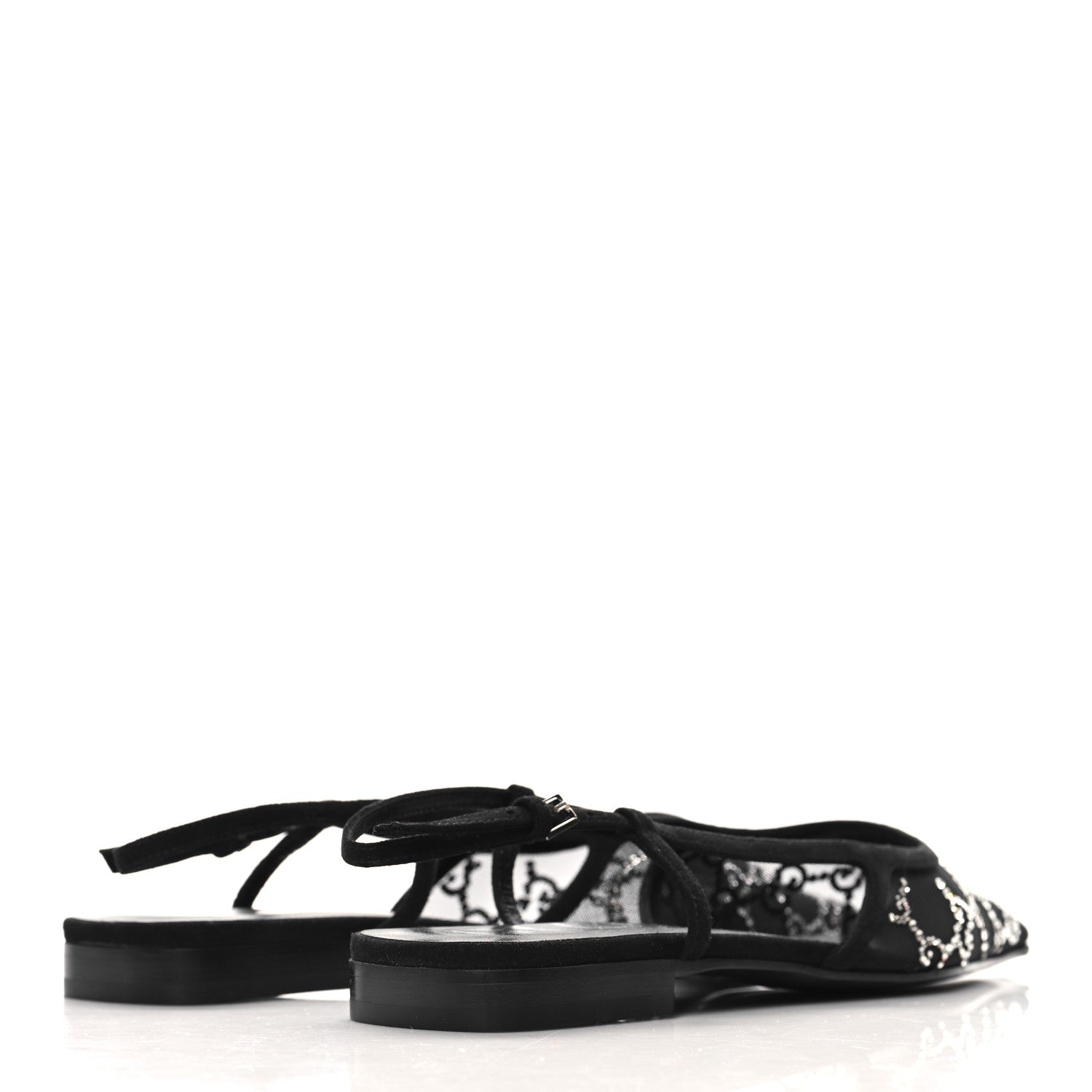 Gucci Tela Retino Kid Scamosciato Crystal GG Monogram Square Demi Ballet Flats 37.5 Black 5 of 9