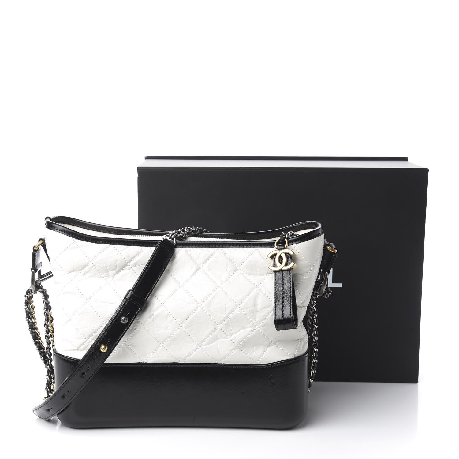 Chanel Aged Calfskin Quilted Medium Gabrielle Hobo Black White 11 of 11
