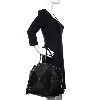 Chanel Goatskin Suede Calfskin Quilted Patchwork Drawstring Bag Black 2 of 10