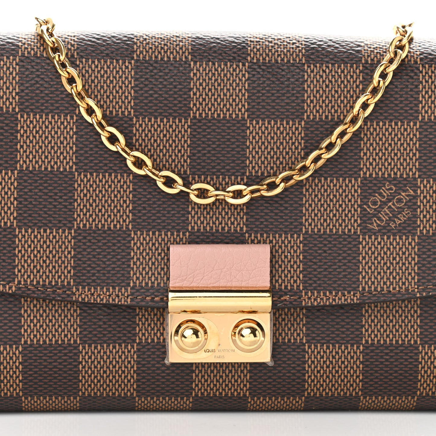 Damier Ebene Croisette Chain Wallet Rose Ballerine