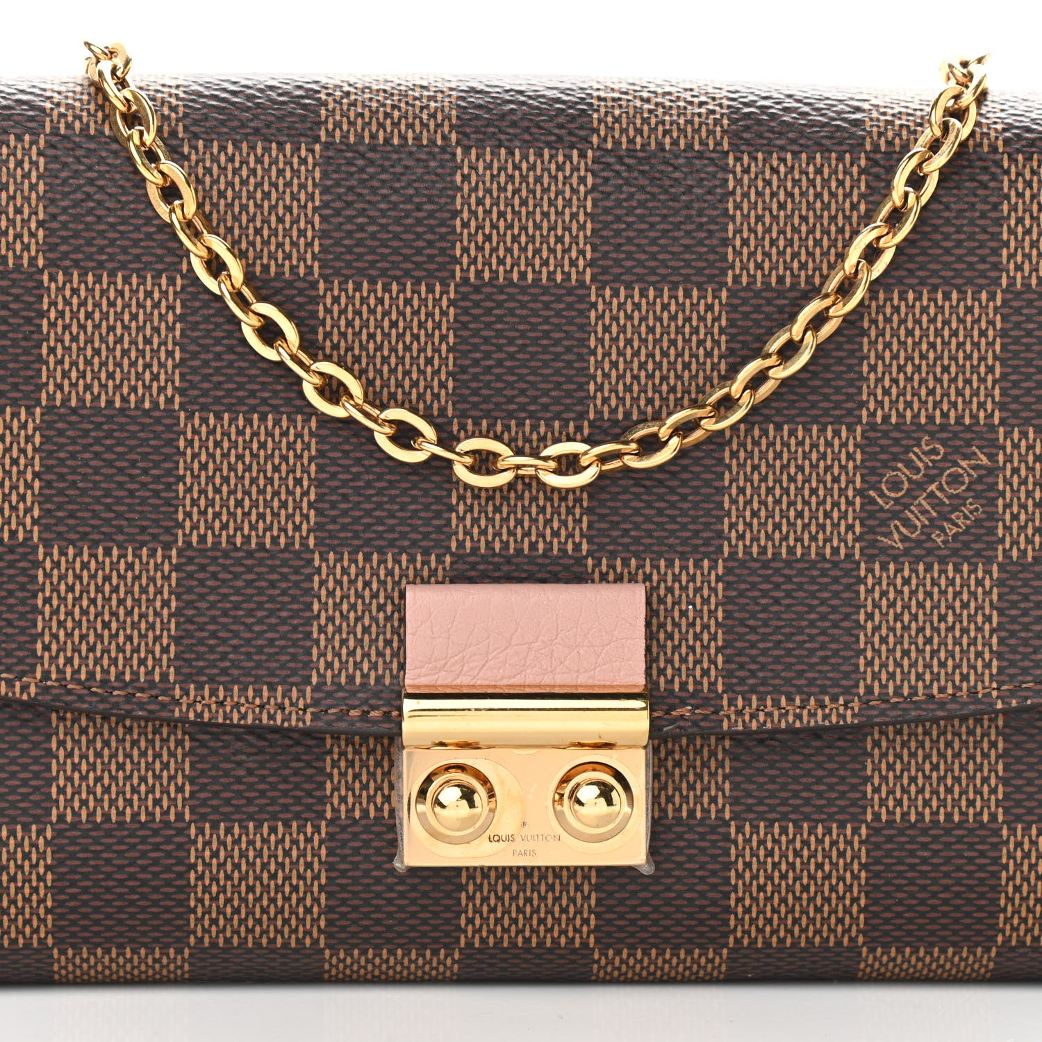 Louis Vuitton Damier Ebene Croisette Chain Wallet Rose Ballerine 8 of 12