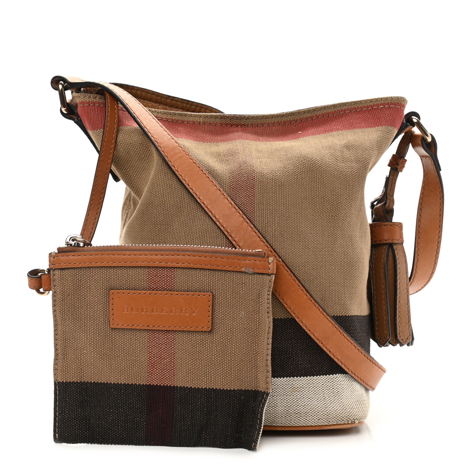 Burberry Canvas Mega Check Mini Ashby Tassel Crossbody Saddle Brown 1 of 17