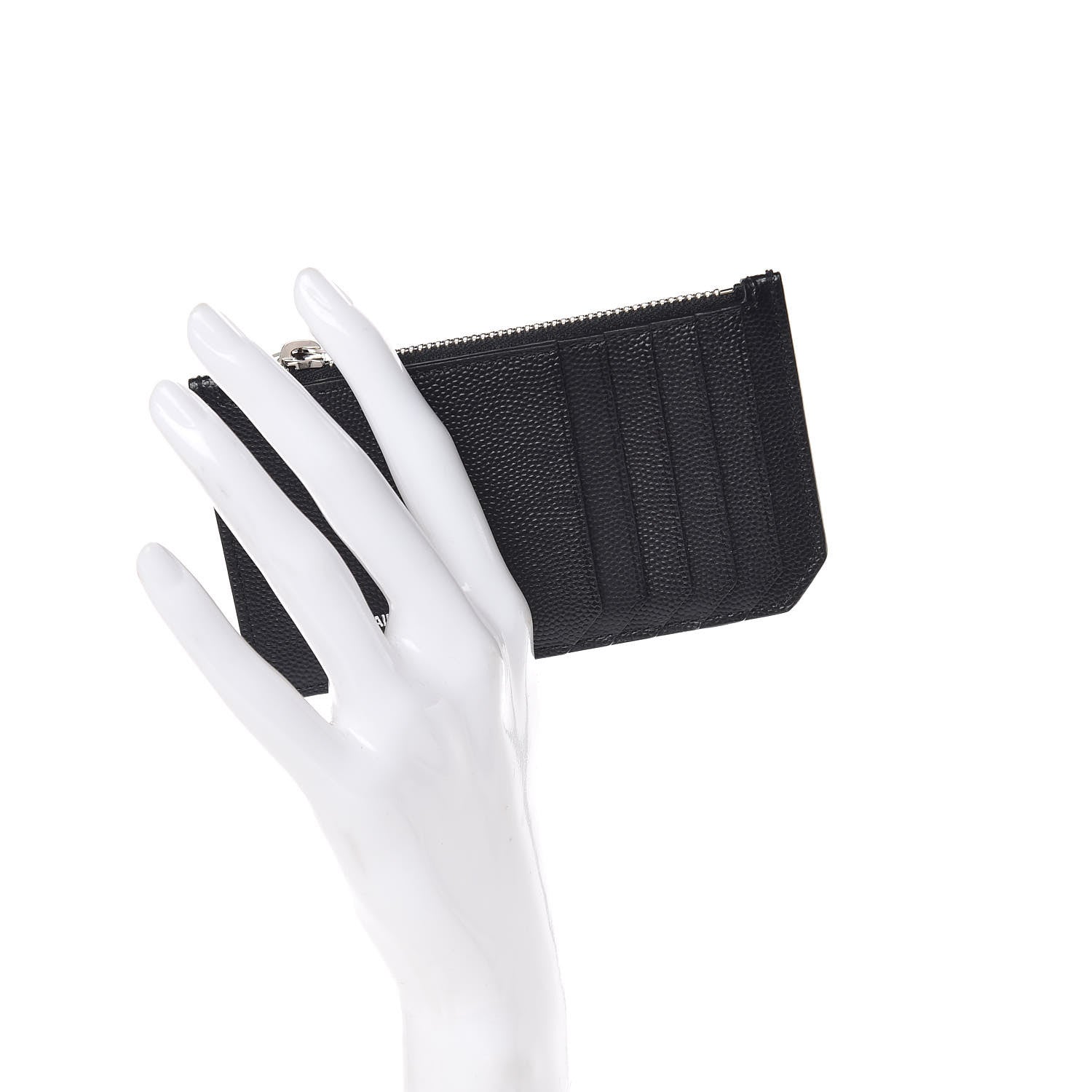Saint Laurent Grained Calfskin 5 Fragments Zip Pouch Card Holder Black 2 of 7