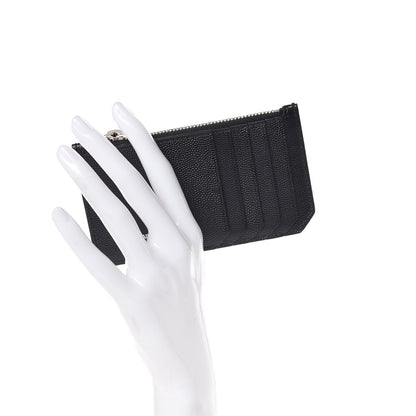 Saint Laurent Grained Calfskin 5 Fragments Zip Pouch Card Holder Black 2 of 7