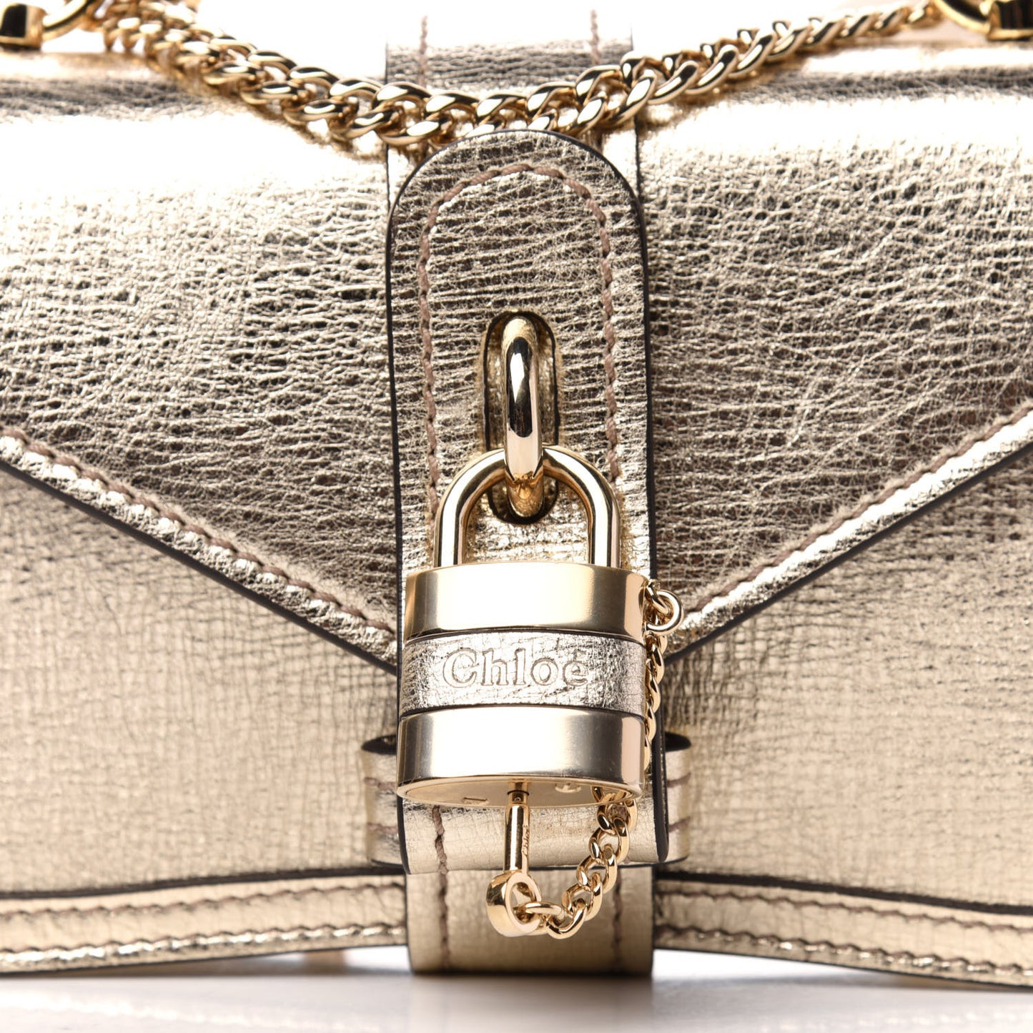 Metallic Textured Calfskin Aby Convertible Chain Shoulder Bag Gold