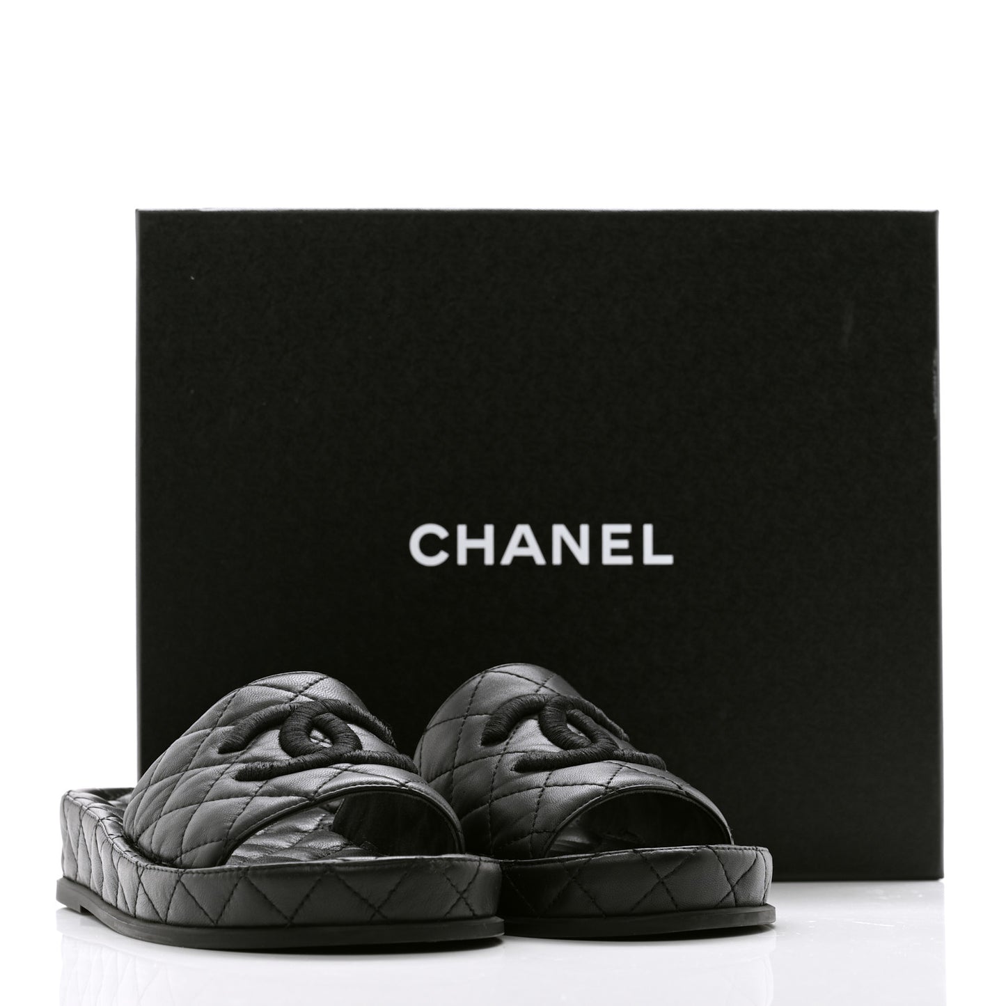 Lambskin Quilted CC Mules Sandals 37 Black