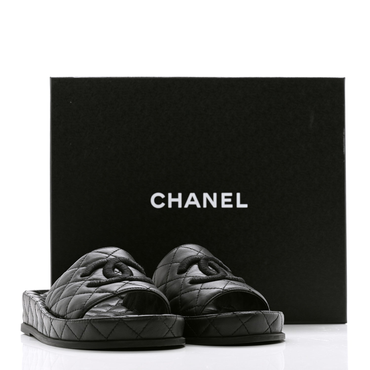 Chanel Lambskin Quilted CC Mules Sandals 37 Black 11 of 11