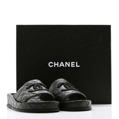 Chanel Lambskin Quilted CC Mules Sandals 37 Black 11 of 11
