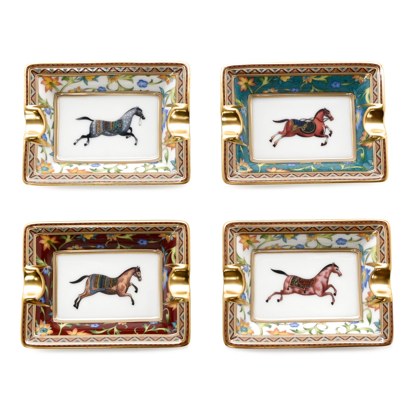 Porcelain Rocabar A Cheval Set of 4 Mini Ashtrays Multicolor