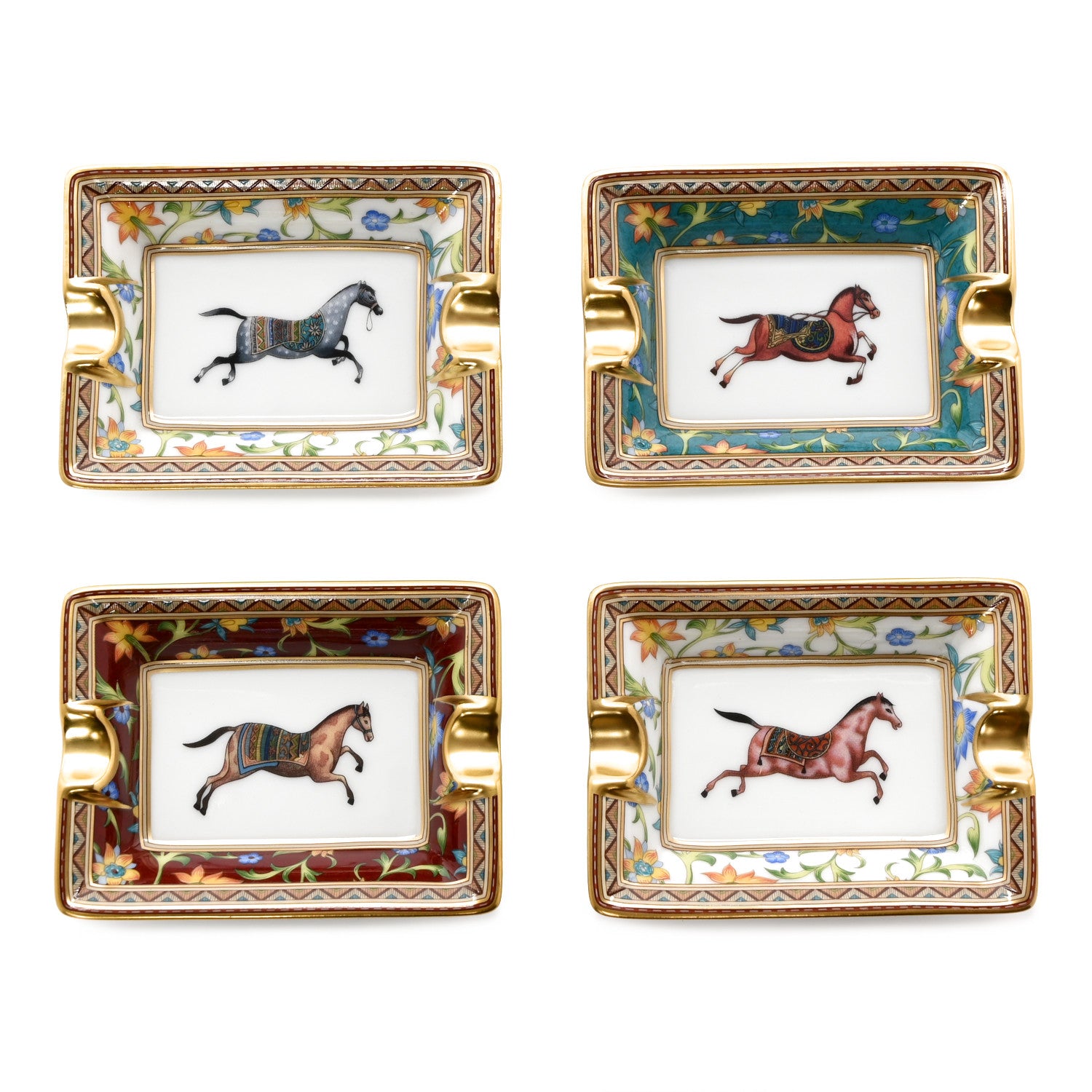Hermes Porcelain Rocabar A Cheval Set of 4 Mini Ashtrays Multicolor 1 of 4